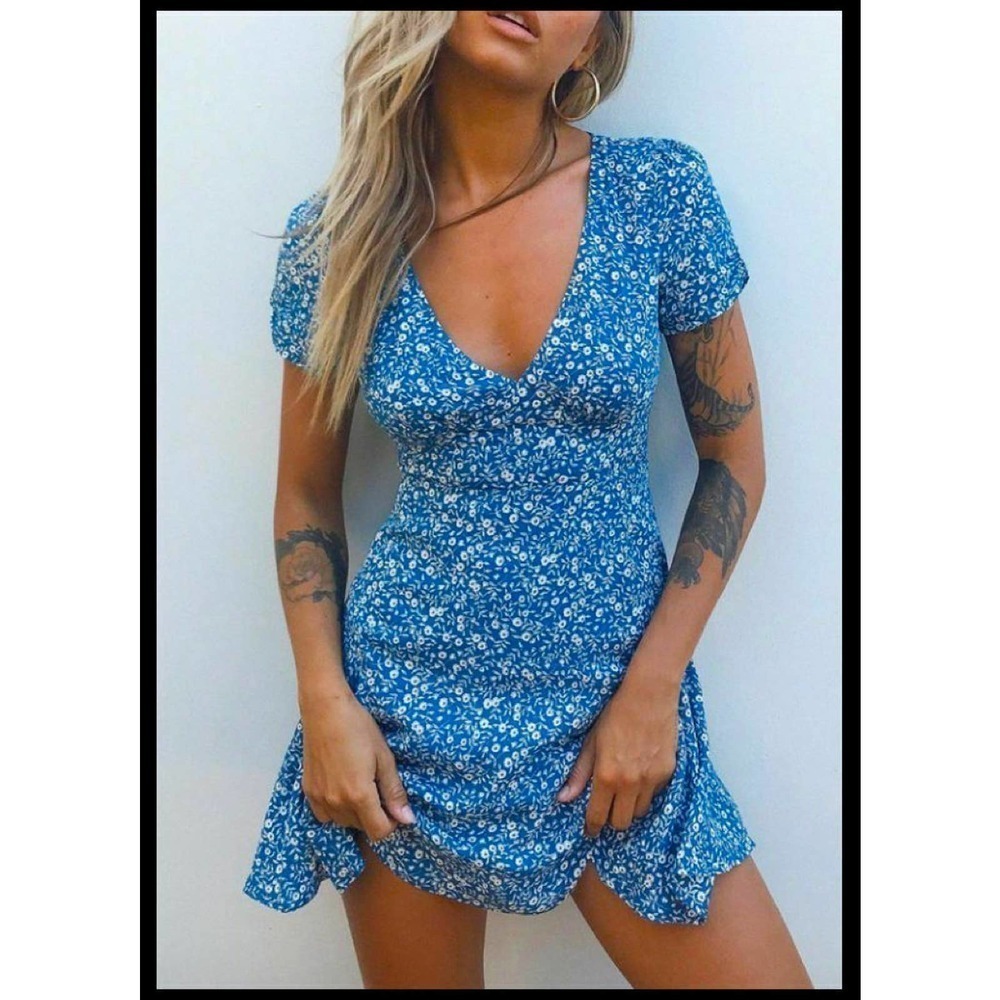 Princess Polly The Sting Short Mini Dress Blue Floral Us Size 4